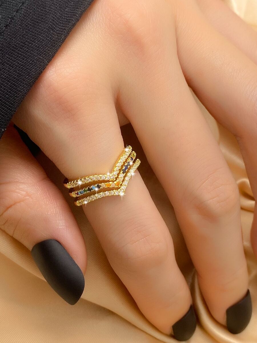 KKCOLA 1pc Fashion Zirconia Random Geometric Open Ring, Jewelry Accessories For Party, Holiday, Gift For Lover, Mom, Daughter, Popular Jewelry (Random Zirconia Color) - Yellow Gold - View 1