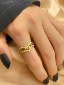 KKCOLA 1pc Fashion Zirconia Random Geometric Open Ring, Jewelry Accessories For Party, Holiday, Gift For Lover, Mom, Daughter, Popular Jewelry (Random Zirconia Color) - Yellow Gold - View 3