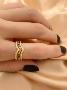 KKCOLA 1pc Fashion Zirconia Random Geometric Open Ring, Jewelry Accessories For Party, Holiday, Gift For Lover, Mom, Daughter, Popular Jewelry (Random Zirconia Color) - Yellow Gold - View 4
