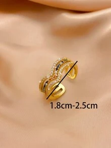 KKCOLA 1pc Fashion Zirconia Random Geometric Open Ring, Jewelry Accessories For Party, Holiday, Gift For Lover, Mom, Daughter, Popular Jewelry (Random Zirconia Color) - Yellow Gold - View 5