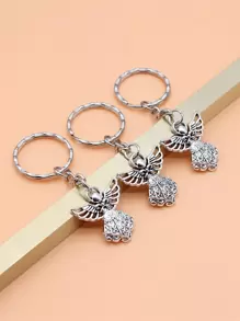 3入組 26x23mm 天使吊墜鑰匙扣，25mm 外徑挑花線圈鑰匙環連鏈鑰匙扣，適合女性女孩禮物 - 復古銀色 - 查看 1