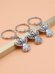 3入組 26x23mm 天使吊墜鑰匙扣，25mm 外徑挑花線圈鑰匙環連鏈鑰匙扣，適合女性女孩禮物 - 復古銀色 - 查看 2