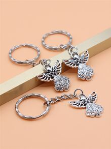 3入組 26x23mm 天使吊墜鑰匙扣，25mm 外徑挑花線圈鑰匙環連鏈鑰匙扣，適合女性女孩禮物 - 復古銀色 - 查看 3