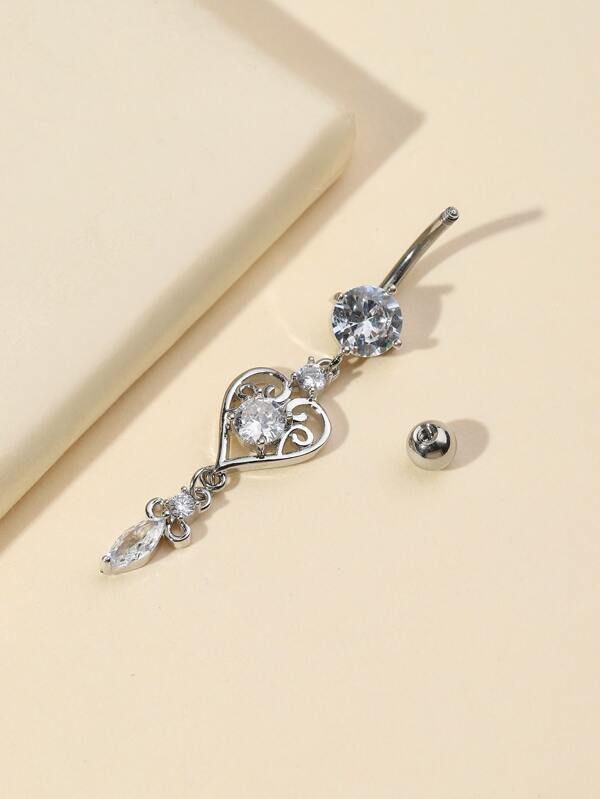 Cubic Zirconia Heart Decor Navel Belly Ring Copper Popular Piercing
