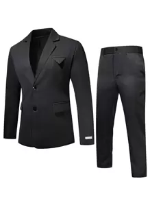 Manfinity Mode Men Single Breasted Blazer & Suit Trousers - Black - View 1