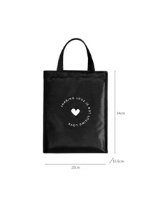 1pc Heart & Slogan Graphic Lunch Bag - Black - View 3