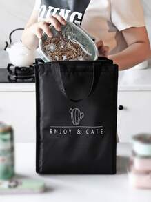 1pc Cactus & Letter Graphic Lunch Bag - Black - View 1