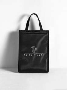 1pc Cactus & Letter Graphic Lunch Bag - Black - View 2