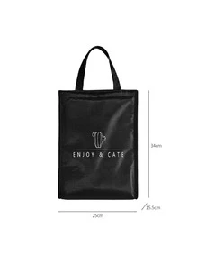 1pc Cactus & Letter Graphic Lunch Bag - Black - View 3