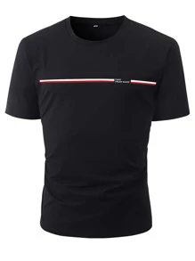 Manfinity Homme Men T-Shirts Fit Crew Neck Short Sleeve Graphic Tee Paris Casual Summer Polyester - Black - View 3