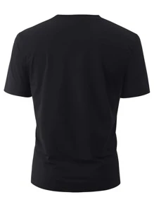 Manfinity Homme Men T-Shirts Fit Crew Neck Short Sleeve Graphic Tee Paris Casual Summer Polyester - Black - View 2