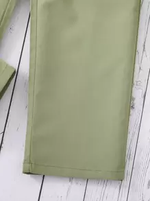 Girls Button Front Lapel Neck Sleeveless Shirt Jumpsuit - Army Green - View 4