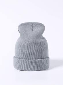 1入組柔軟和冬天保暖針織無邊帽適合女士和男士時髦折疊豆豆帽 - 淺灰色 - 查看 1