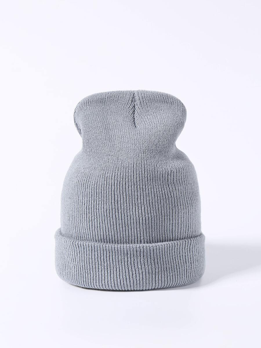 1入組柔軟和冬天保暖針織無邊帽適合女士和男士時髦折疊豆豆帽 - 淺灰色 - 查看 1