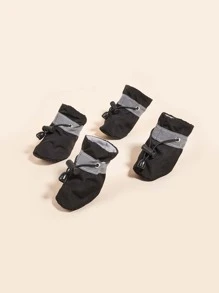 4入組前抽繩寵物鞋子 - 黑色 - 查看 7