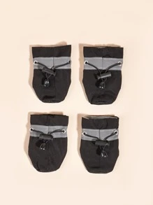 4入組前抽繩寵物鞋子 - 黑色 - 查看 8