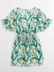 Chicas Kimono con estampado tropical con cordón delantero - Multicolor - Ver 2