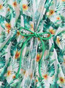 Chicas Kimono con estampado tropical con cordón delantero - Multicolor - Ver 4