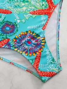 海星印花鏤空連體泳衣 - 彩色 - 查看 5