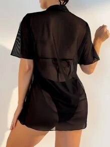 Costavie Tropical Print Triangle Summer Beach Bikini Set With Cover Up - Black - View 2