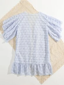 Girls Butterfly Sleeve Ruffle Hem Kimono - Baby Blue - View 2