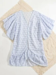 Girls Butterfly Sleeve Ruffle Hem Kimono - Baby Blue - View 5