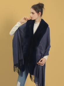 1 mantón dividido con cuello de piel clásico cálido multicolor y de color sólido para mujer, adecuado para uso diario y de fiesta