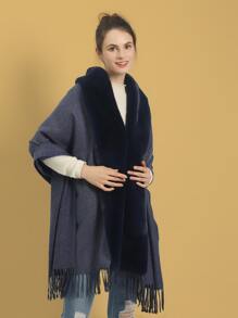 1 mantón dividido con cuello de piel clásico cálido multicolor y de color sólido para mujer, adecuado para uso diario y de fiesta