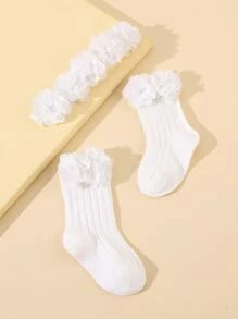 1 双婴儿花饰袜子和 1 条发带爱心情人节 - 白色 - 查看 2
