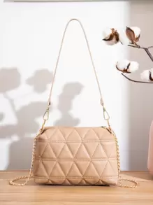 Mini Quilted Chain Square Bagcrossbody Bag,Shoulder BagCasualQuiltedWith Adjustable Strap,PortableFor Girl,For Woman,For Women, Rookies & White-Collar Workersgift Bag,Work ,Business,Commute,Outdoors, Travel, Outings,Shopping,Holiday - Khaki - View 1