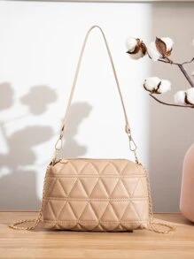 Mini Quilted Chain Square Bagcrossbody Bag,Shoulder BagCasualQuiltedWith Adjustable Strap,PortableFor Girl,For Woman,For Women, Rookies & White-Collar Workersgift Bag,Work ,Business,Commute,Outdoors, Travel, Outings,Shopping,Holiday - Khaki - View 2