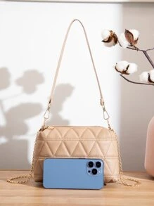 Mini Quilted Chain Square Bagcrossbody Bag,Shoulder BagCasualQuiltedWith Adjustable Strap,PortableFor Girl,For Woman,For Women, Rookies & White-Collar Workersgift Bag,Work ,Business,Commute,Outdoors, Travel, Outings,Shopping,Holiday - Khaki - View 3
