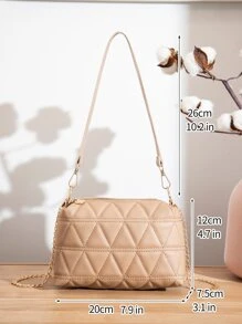 Mini Quilted Chain Square Bagcrossbody Bag,Shoulder BagCasualQuiltedWith Adjustable Strap,PortableFor Girl,For Woman,For Women, Rookies & White-Collar Workersgift Bag,Work ,Business,Commute,Outdoors, Travel, Outings,Shopping,Holiday - Khaki - View 5