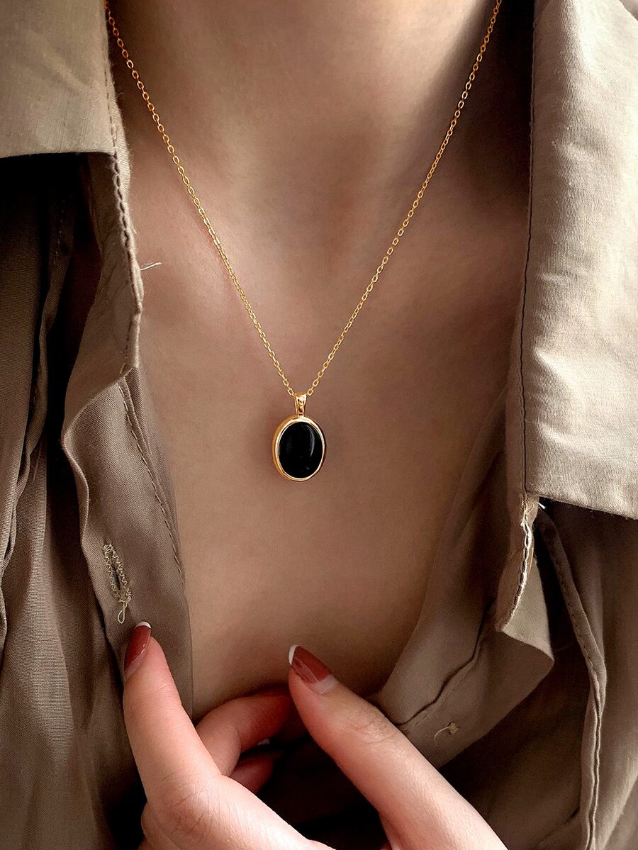 Nooxian Mặt dây chuyền hình bầu dục đính đá Zirconia