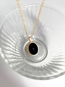 Nooxian Mặt dây chuyền hình bầu dục đính đá Zirconia - Vàng - Xem 3