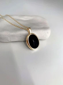 Nooxian Mặt dây chuyền hình bầu dục đính đá Zirconia - Vàng - Xem 4