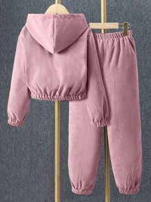 Sparklyn Cô gái Tween Chi tiết về Flap áo có mũ Vải to sợi Áo khoác & Quần Without Tee - Bụi hồng - Xem 2
