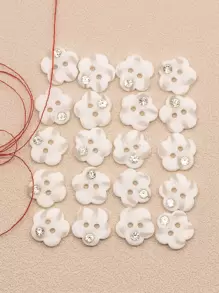 20 chiếc nút thiết kế hoa trang trí bằng đá rhinestone - trắng - Xem 1
