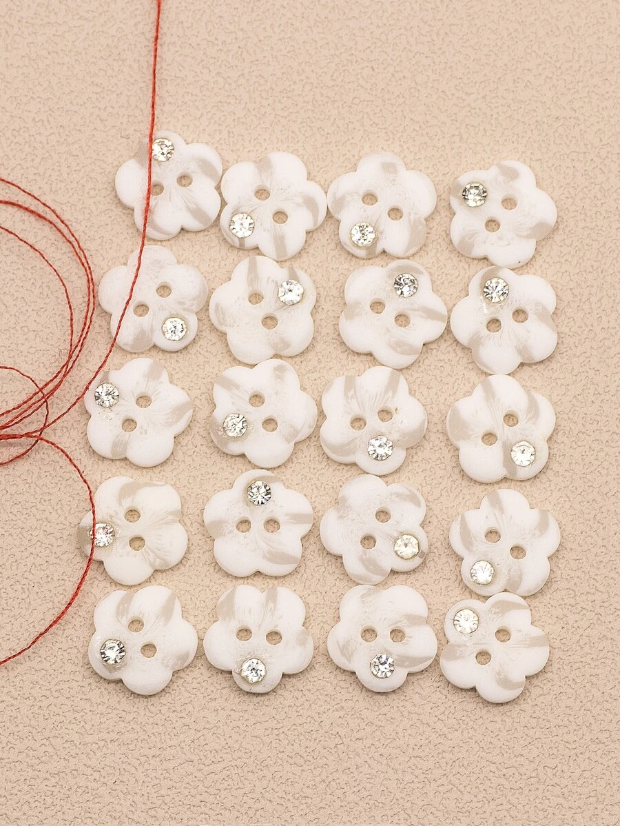 20 chiếc nút thiết kế hoa trang trí bằng đá rhinestone - trắng - Xem 1