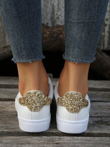 Glitter Heart Decor Lace-up Front Skate Shoes - White - View 7