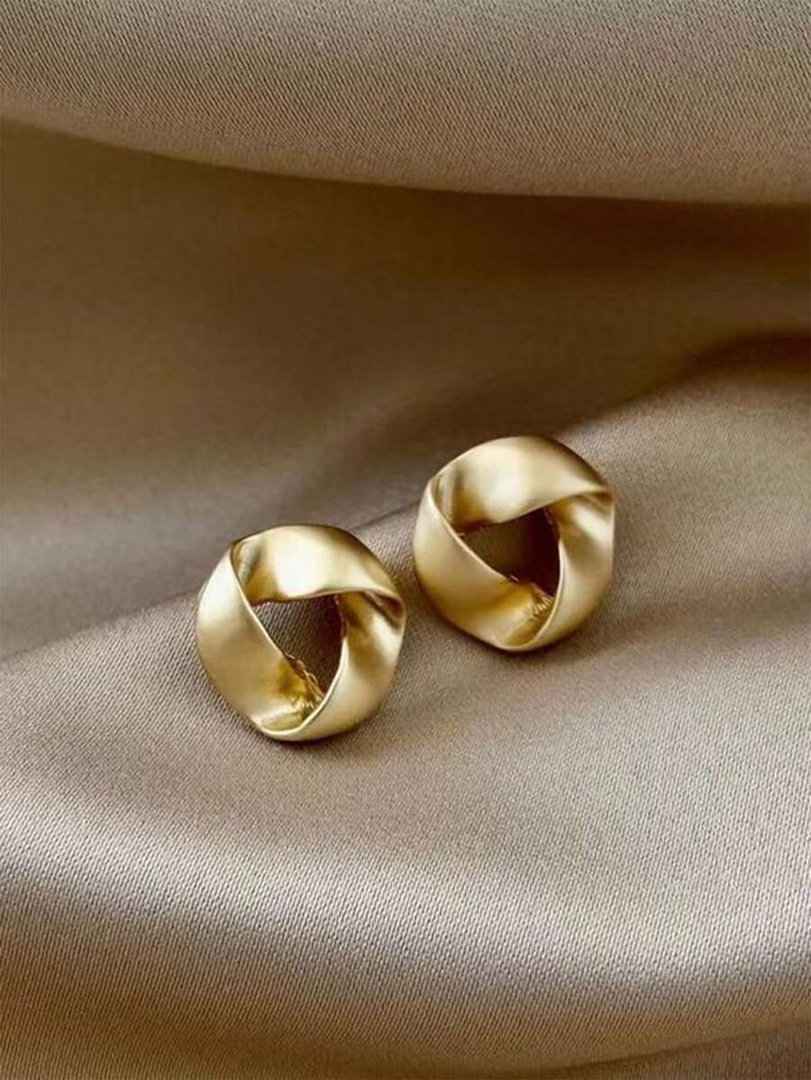 Geometric Stud Earrings - Yellow Gold - View 1