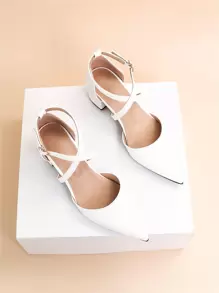 Fall/Winter Women Criss Cross Point Toe Chunky Heeled Ankle Strap Pumps, Fashion Outdoor Pumps,Elegant - White - View 7