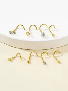 SENLANSP 8pcs Stainless Steel Basic Simple Spiral Nose Ring Set - Yellow Gold - View 4