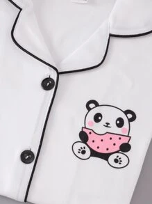 Conjunto De Ropa Para El Hogar Con Pantalones A Rayas Y Top De Manga Larga Con Estampado De Panda Para Niña (grande) - Blanco y Negro - Ver 4