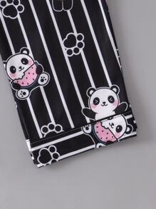 Conjunto De Ropa Para El Hogar Con Pantalones A Rayas Y Top De Manga Larga Con Estampado De Panda Para Niña (grande) - Blanco y Negro - Ver 5