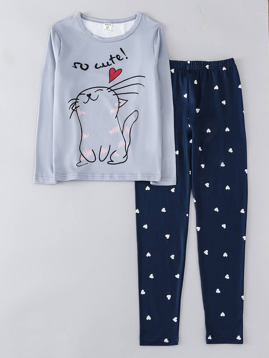 Girls Cartoon & Slogan Graphic Snug Fit PJ Set - Multicolor - View 1