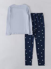 Girls Cartoon & Slogan Graphic Snug Fit PJ Set - Multicolor - View 2