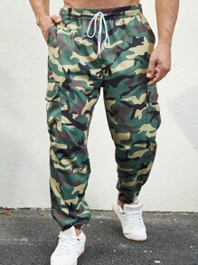 Manfinity Men Camo Print Flap Pocket Drawstring Waist Cargo Trousers - Multicolor - View 7