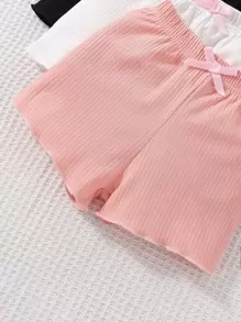 Baby Girl 3pcs Bow Front Lettuce Trim Shorts - Multicolor - View 3