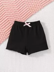 Baby Girl 3pcs Bow Front Lettuce Trim Shorts - Multicolor - View 4